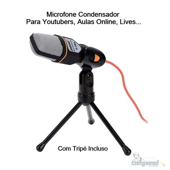 Microfone Condensador Youtuber Com Tripé Q-888 Omnidirecional